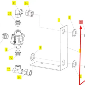 Oryginalne złącze hydrauliczne o numerze katalogowym 100725093, stosowane w kombajnach zbożowych marki Rostselmash. schemat