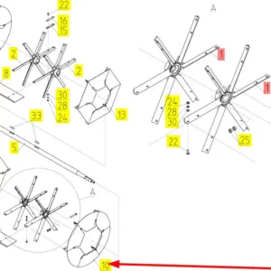 Oryginalna tarcza wentylatora o numerze katalogowym 100725927, stosowana w kombajnach zbożowych marki Rostselmash schemat.