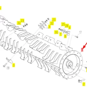 Oryginalny bęben odrzutnika słomy o numerze katalogowym 100728292, stosowany w kombajnach zbożowych marki Rostselmash schemat.