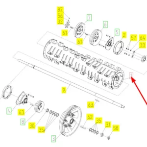 Oryginalny bęben odrzutnika słomy o numerze katalogowym 100728326, stosowany w kombajnach zbożowych marki Rostselmash schemat.