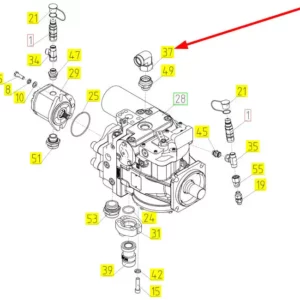 Oryginalne kolanko hydrauliczne o numerze katalogowym 100730598, stosowane w kombajnach zbożowych marki Rostselmash schemat.