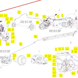 Oryginalny siłownik hydrauliczny o numerze katalogowym 100730642, stosowany w kombajnach zbożowych marki Rostselmash schemat.