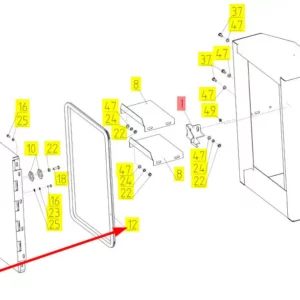 Oryginalna uszczelka drzwi skrzynki o numerze katalogowym 100731820, stosowana w kombajnach zbożowych marki Rostselmash schemat.