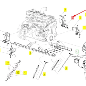 Oryginalny amortyzator zawieszenia silnika o numerze katalogowym 100732987, stosowany w kombajnach zbożowych marki Rostselmash schemat.
