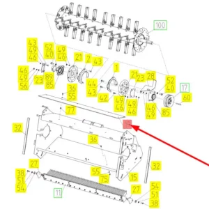 Oryginalny uszczelniacz rozdrabniacza słomy o numerze katalogowym 100733204, stosowany w kombajnach zbożowych marki Rostselmash schemat.
