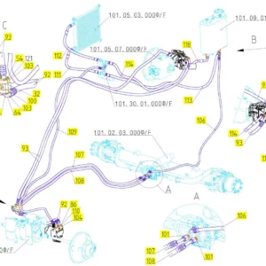 Oryginalny adapter hydrauliczny o numerze katalogowym 100736133, stosowany w kombajnach zbożowych marki Rostselmash schemat.