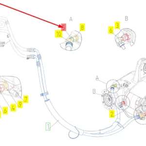 Oryginalne złącze hydrauliczne zakrzywione o numerze katalogowym 100737020, stosowane w kombajnach zbożowych marki Rostselmash schemat.