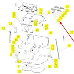 Oryginalna naklejka o numerze katalogowym 100743059, stosowana w kombajnach zbożowych marki Rostselmash schemat.