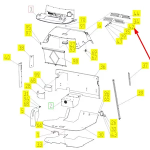 Oryginalne oznaczenie kratki wentylacyjnej o numerze katalogowym 100743060, stosowane w kombajnach zbożowych marki Rostselmash schemat.