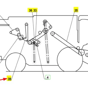 Oryginalny pasek klinowy o numerze katalogowym 100744344, stosowany w kombajnach zbożowych marki Rostselmash schemat.