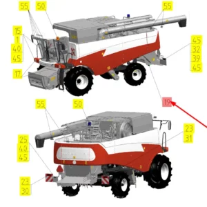 Oryginalna lampa robocza o numerze katalogowym 100745297, stosowana w kombajnach zbożowych marki Rostselmash schemat.