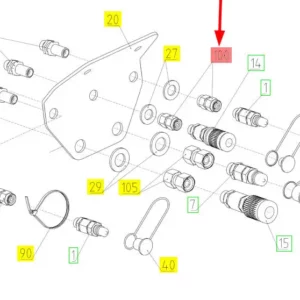 Oryginalna złączka hydrauliczna o numerze katalogowym 100760578, stosowana w hederach i kombajnach zbożowych marki Rostselmash- schemat.