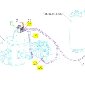 Oryginalne złącze adaptera o numerze katalogowym 100760605, stosowane w kombajnach zbożowych marki Rostselmash. schemat