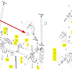 Oryginalny zastrzał belki osi przedniej o numerze katalogowym 100762868, stosowany w kombajnach zbożowych marki Rostselmash. schemat