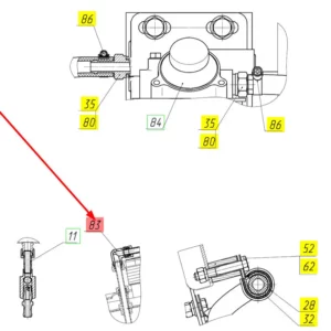 Oryginalna złącze kolankowe o numerze katalogowym 100764031, stosowane w kombajnach zbożowych marki Rostselmash schemat.