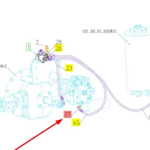 Oryginalny trójnik układu hydraulicznego o numerze katalogowym 100768207, stosowany w kombajnach zbożowych marki Rostselmash. schemat