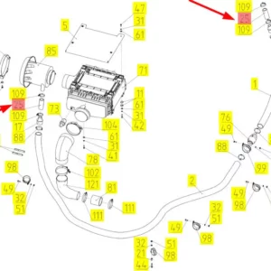 Oryginalna rura gumowa łącząca o numerze katalogowym 100768230, stosowana w kombajnach zbożowych marki Rostselmash- schemat.
