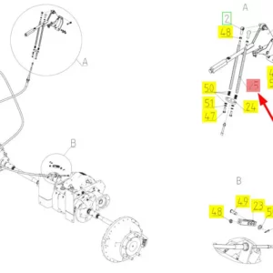 Oryginalne cięgło hamulca ręcznego o numerze katalogowym 100773745, stosowane w kombajnach zbożowych marki Rostselmash schemat.