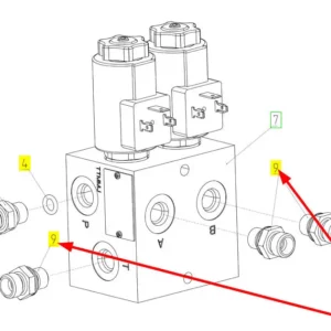Oryginalna złączka hydrauliczna o numerze katalogowym 100775387, stosowana w kombajnach zbożowych marki Rostselmash schemat.