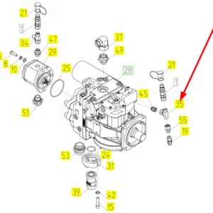 Oryginalny trójnik hydrauliczny o numerze katalogowym 100776056, stosowany w kombajnach zbożowych marki Rostselmash schemat.