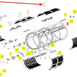 Oryginalne klepisko wymienne o numerze katalogowym 100777437, stosowane w kombajnach zbożowych marki Rostselmash schemat.