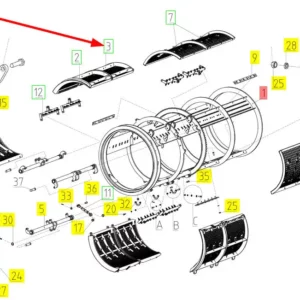 Oryginalne wymienne klepisko o numerze katalogowym 100777654, stosowane w kombajnach zbożowych marki Rostselmash schemat.