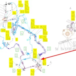 Oryginalny cylinder hydrauliczny o numerze katalogowym 100778360, stosowany w kombajanch zbożowych marki Roostselmash- schemat.