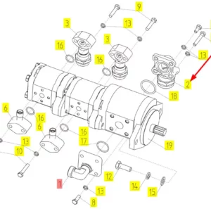 Oryginalne wyjście kołnierzowe pompy hydraulicznej o numerze katalogowym 100782478, stosowane w kombajnach zbożowych marki Rostselmash schemat.