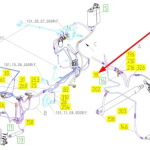 Oryginalny przewód hydrauliczny o numerze katalogowym 100783565, stosowany w kombajnach zbożowych marki Rostselmash schemat.