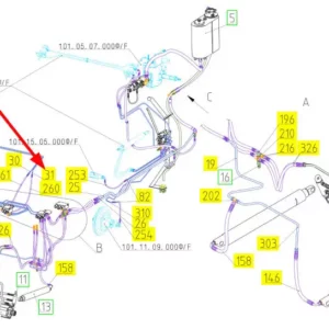 Oryginalny przewód hydrauliczny o numerze katalogowym 100790543, stosowany w kombajnach zbożowych marki Rostselmash schemat.
