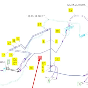 Oryginalny przewód hydrauliczny o numerze katalogowym 100790544, stosowany w kombajnach zbożowych marki Rostselmash schemat.