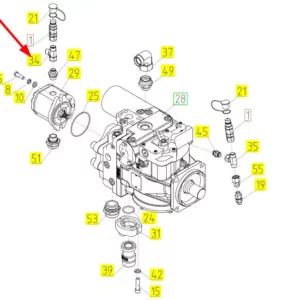 Oryginalny trójnik hydrauliczny o numerze katalogowym 100791082, stosowany w kombajnach zbożowych marki Rostselmash schemat.