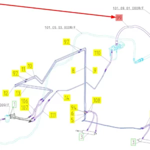Oryginalny przewód hydrauliczny o numerze katalogowym 100791425, stosowany w kombajnach zbożowych marki Rostselmash schemat.