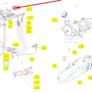 Oryginalny przewód hydrauliczny o numerze katalogowym 100796260, stosowany w kombajnach zbożowych marki Rostselmash schemat.