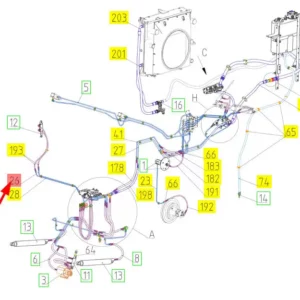 Oryginalny przewód hydrauliczny o numerze katalogowym 100796612, stosowany w kombajnach zbożowych marki Rostselmash schemat.