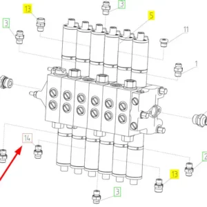 Oryginalne złącze hydrayliczne o numerze katalogowym 100797848, stosowane w kombajnach zbożowych marki Rostselmash. schemat