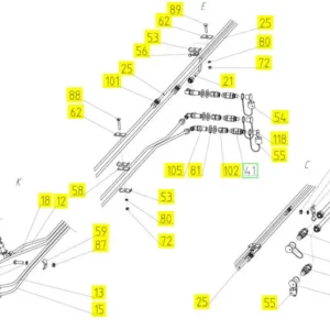 Oryginalny przewód hydrauliczny o numerze katalogowym 100798636, stosowany w hederach zbożowych marki Rostselmash schemat