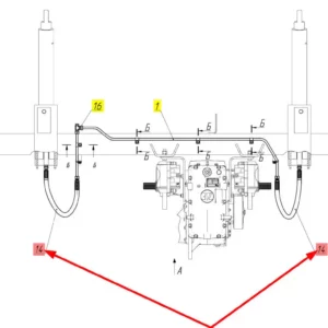 Oryginalny przewód hydrauliczny wysokociśnieniowy o numerze katalogowym 100807157, stosowany w kombajnach zbożowych marki Rostselmash schemat.