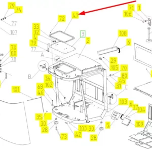 Oryginalna uszczelka pokrywy kabiny o numerze katalogowym 100809181, stosowana w kombajnach zbożowych marki Rostselmash schemat.