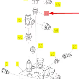 Oryginalna złączka hydrauliczna o numerze katalogowym 100821047, stosowana w kombajnach zbożowych marki Rostselmash- schemat.