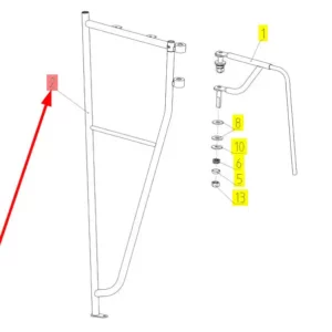 Oryginalna poręcz kabiny prawa o numerze katalogowym 100829620, stosowana w kombajnach zbożowych marki Rostselmash schemat.