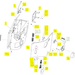 Oryginalna uszczelka panelu bocznego o numerze katalogowym 100840115, stosowana w kombajnach zbożowych marki Rostselmash schemat.