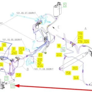 Oryginalny siłownik hydrauliczny o numerze katalogowym 100842650, stosowany w kombajnach zbożowych marki Rostselmash schemat.