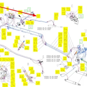 Oryginalny przewód hydrauliczny o numerze katalogowym 100845854, stosowany w kombajnach zbożowych marki Rostselmash schemat.