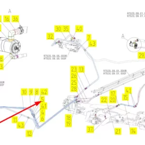 Oryginalny przewód hydrauliczny o numerze katalogowym 100848121, stosowany w kombajnach zbożowych marki Rostselmash schemat.