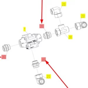 Oryginalna złączka hydrauliczna o numerze katalogowym 100858847, stosowana w kombajnach zbożowych marki Rostselmash- schemat.