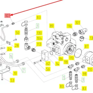 Oryginalna złączka hydrauliczna o numerze katalogowym 100906737, stosowana w kombajnach zbożowych marki Rostselmash schemat.