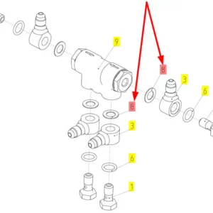 Oryginalna uszczelka układu hamulcowego o numerze katalogowym 100911543, stosowana w kombajnach zbożowych marki Rostselmash schemat.