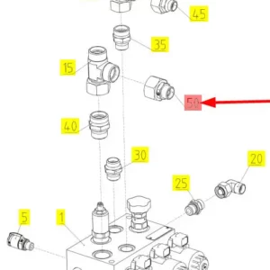 Oryginalny adapter hydrauliczny o numerze katalogowym 100937669, stosowany w kombajnach zbożowych marki Rostselmash- schemat.