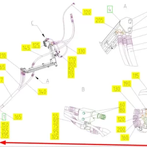 Oryginalne kolanko hydrauliczne o numerze katalogowym 100949917, stosowane w kombajnach zbożowych marki Rostselmash schemat